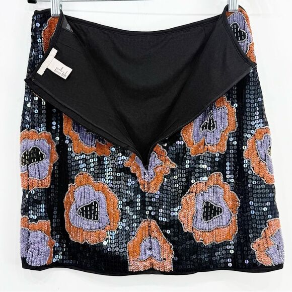 H&M Navy Blue Orange Purple Sequin Embellished Floral Mini Party Holiday Skirt - Picture 12 of 16